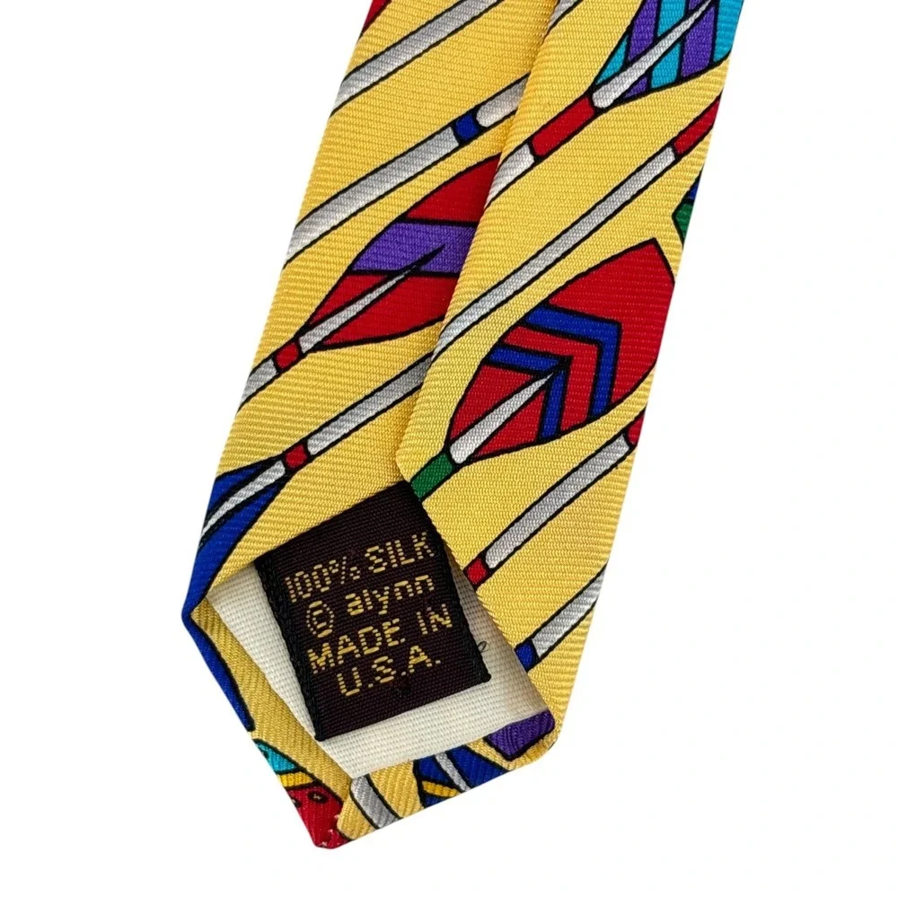 Vintage Alynn Neckwear Silk Tie Yellow Rowing Oars Made in USA Novelty 58
